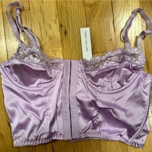 NWT Kat the Label Lavender Satin Bowie Bustier with Lace Trim